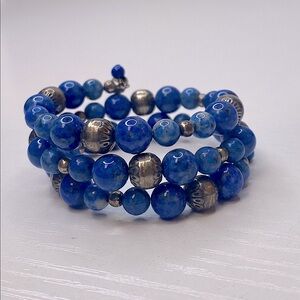 Blue Beaded & Navajo Pearl Coil Bracelet By Caroline Pollack